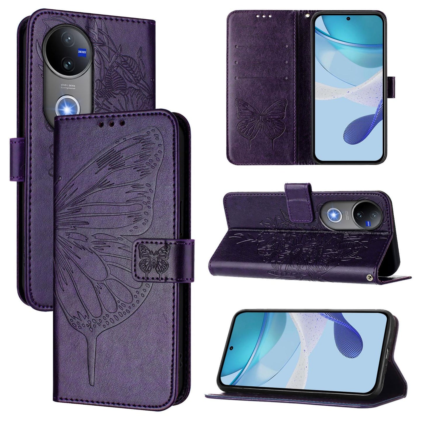 For vivo V50 Global Embossed Butterfly Leather Phone Case(Dark Purple)