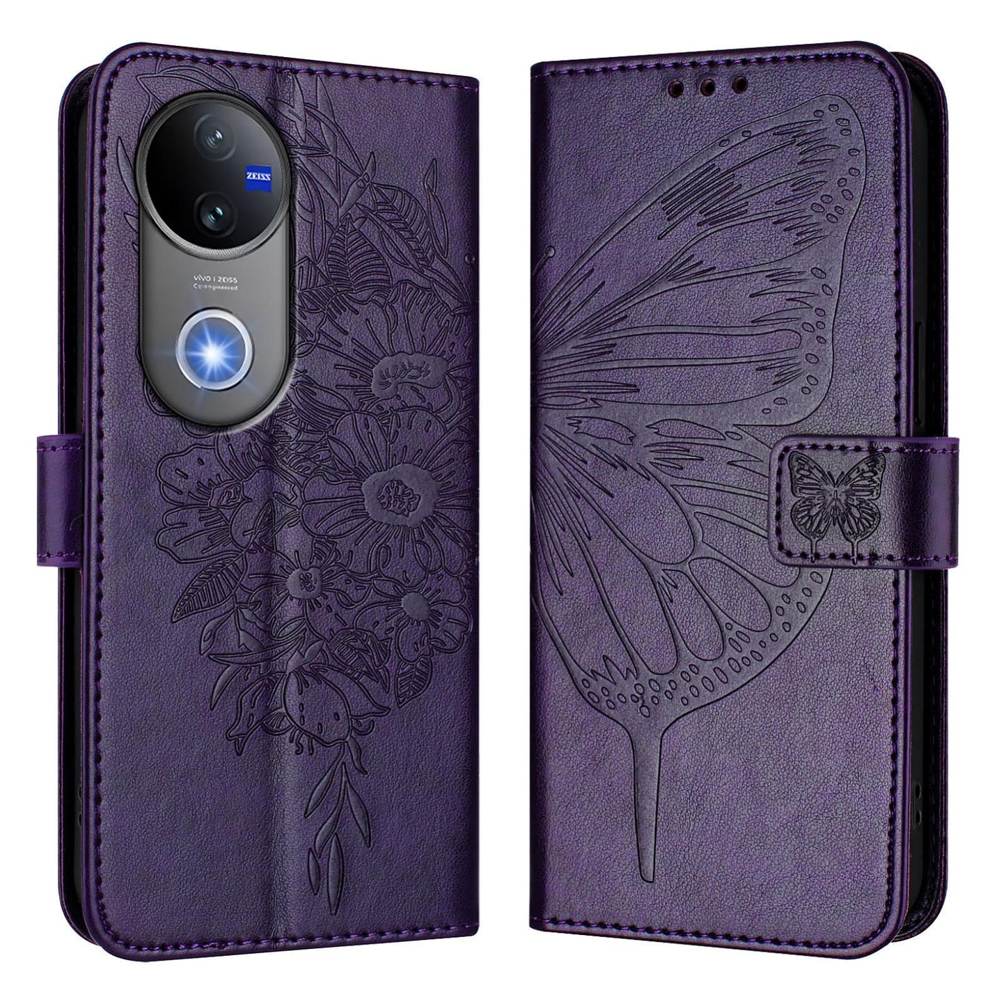 For vivo V50 Global Embossed Butterfly Leather Phone Case(Dark Purple)