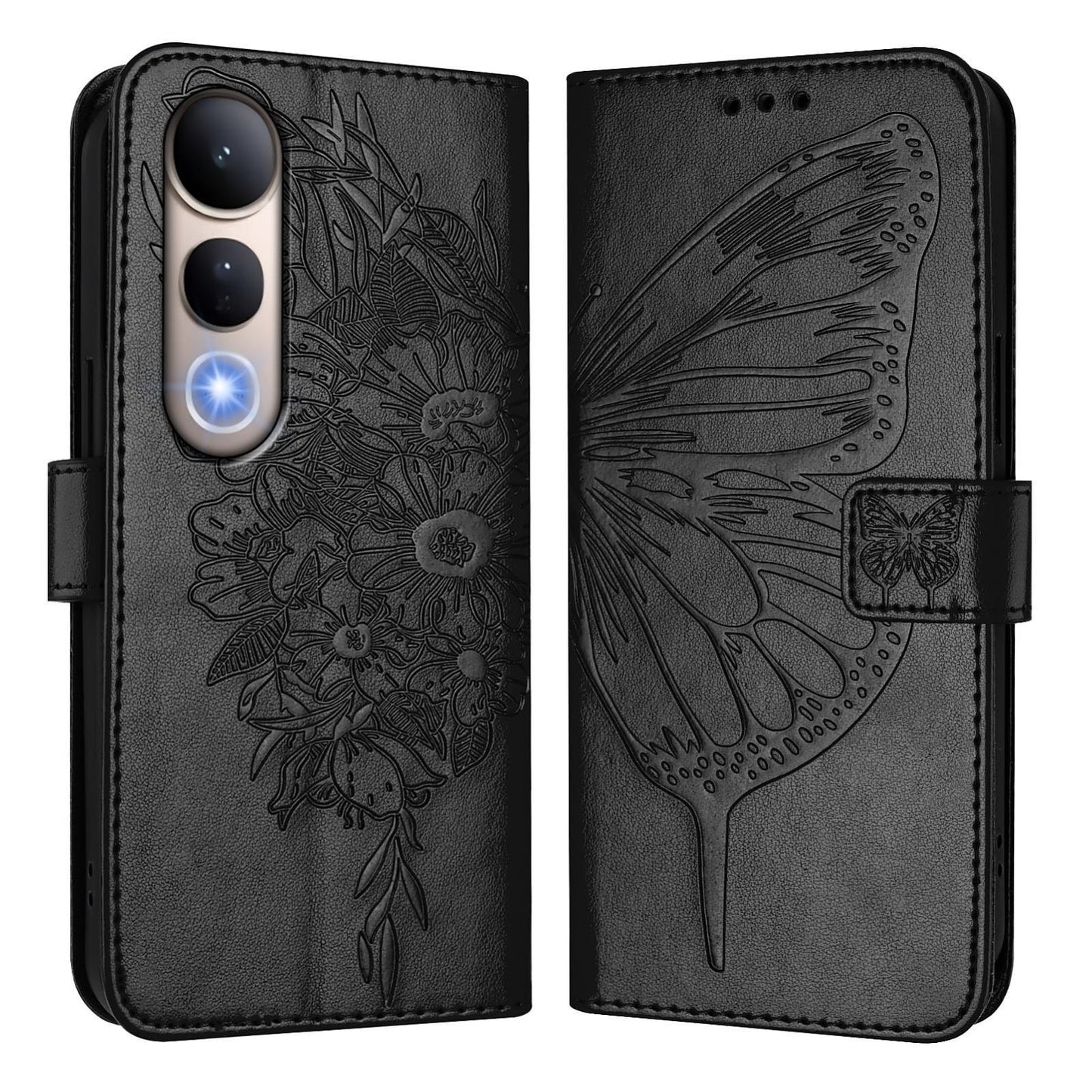 For vivo V50 Lite 5G Embossed Butterfly Leather Phone Case(Black)