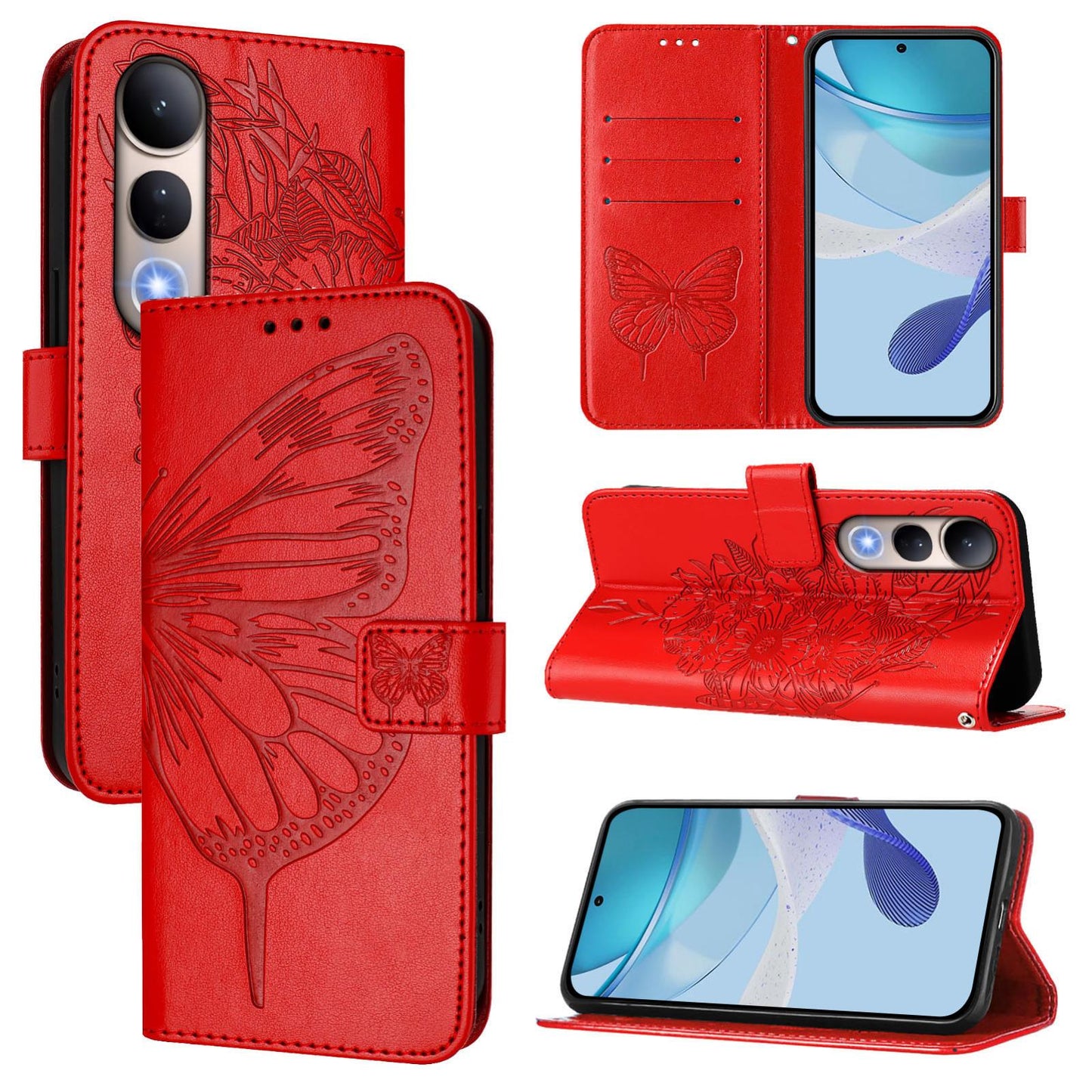 For vivo V50 Lite 5G Embossed Butterfly Leather Phone Case(Red)