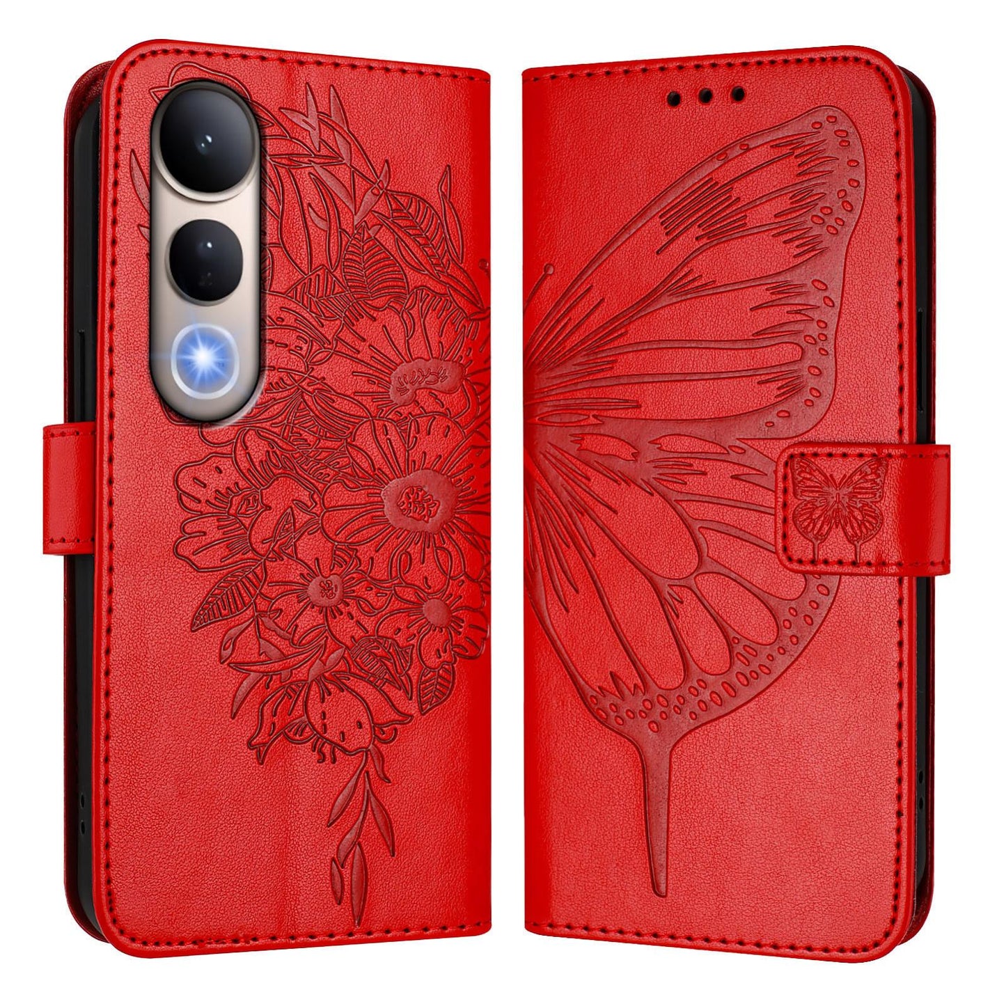 For vivo V50 Lite 5G Embossed Butterfly Leather Phone Case(Red)