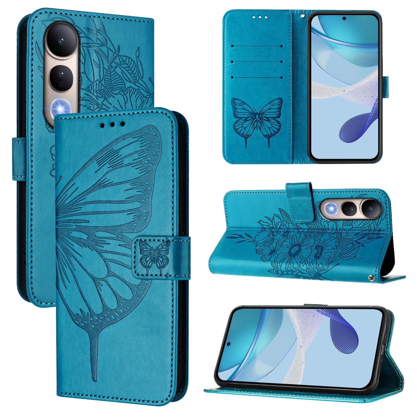 For vivo V50 Lite 5G Embossed Butterfly Leather Phone Case(Blue)
