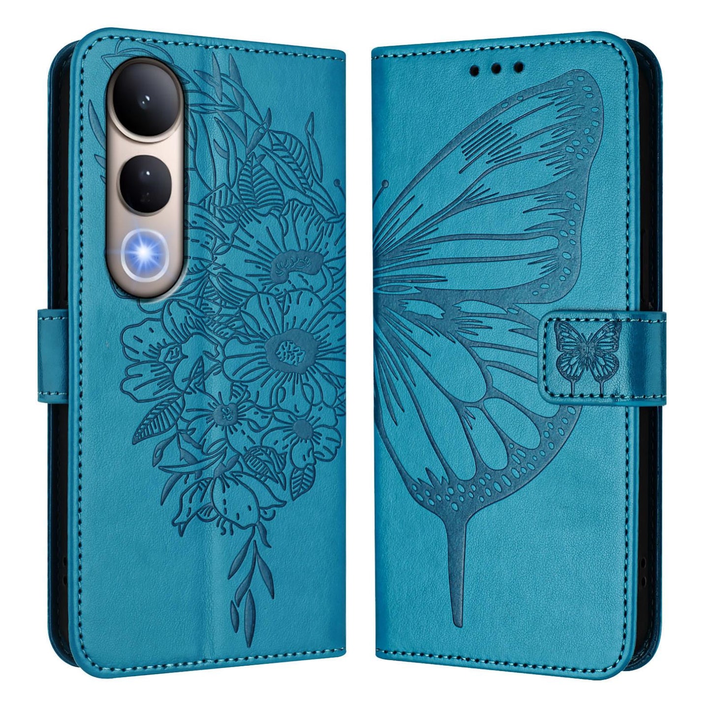 For vivo V50 Lite 5G Embossed Butterfly Leather Phone Case(Blue)