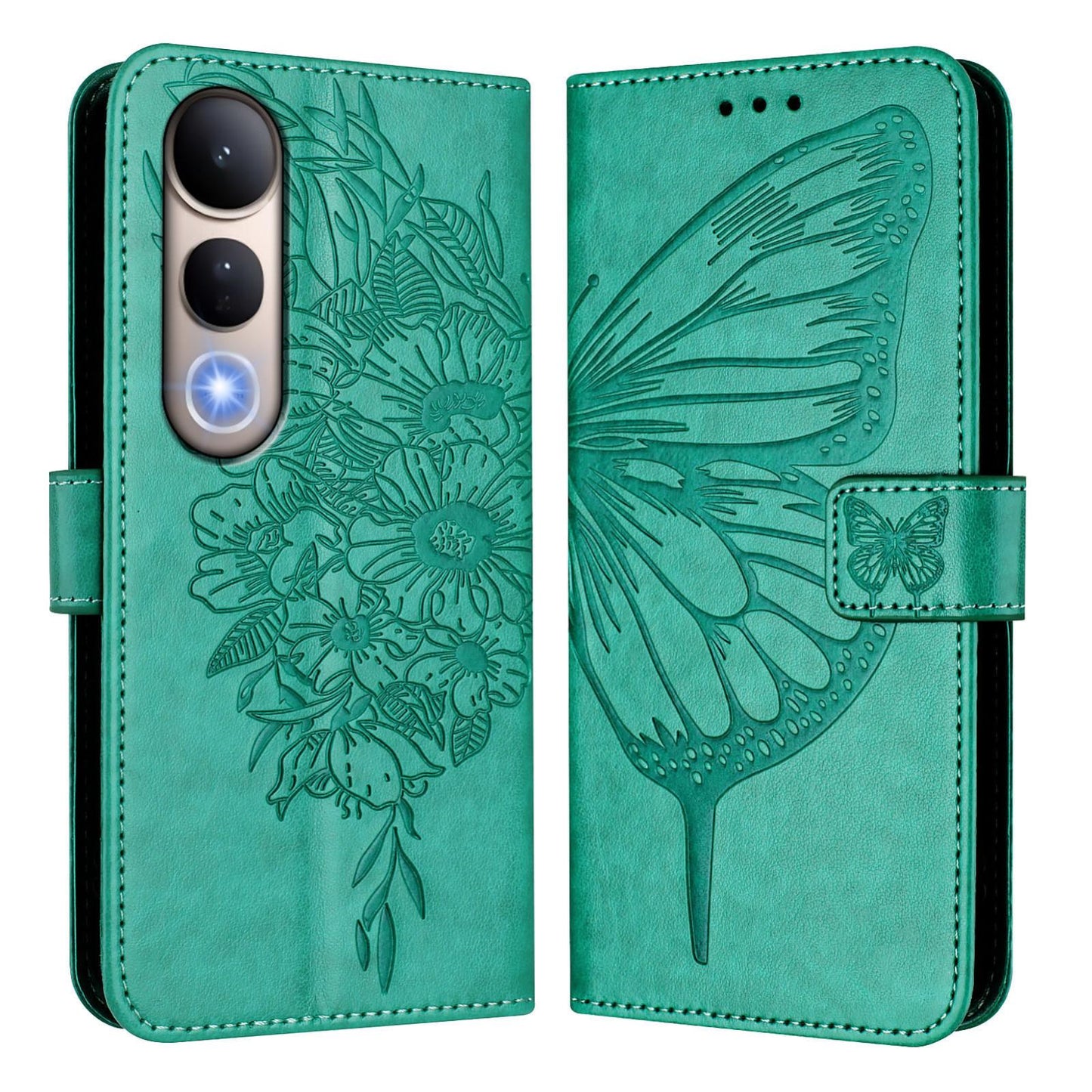 For vivo V50 Lite 5G Embossed Butterfly Leather Phone Case(Green)
