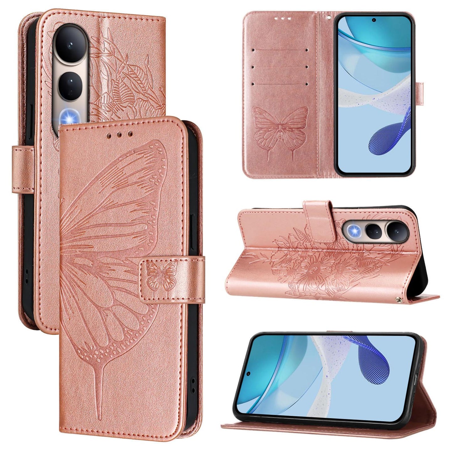 For vivo V50 Lite 5G Embossed Butterfly Leather Phone Case(Rose Gold)