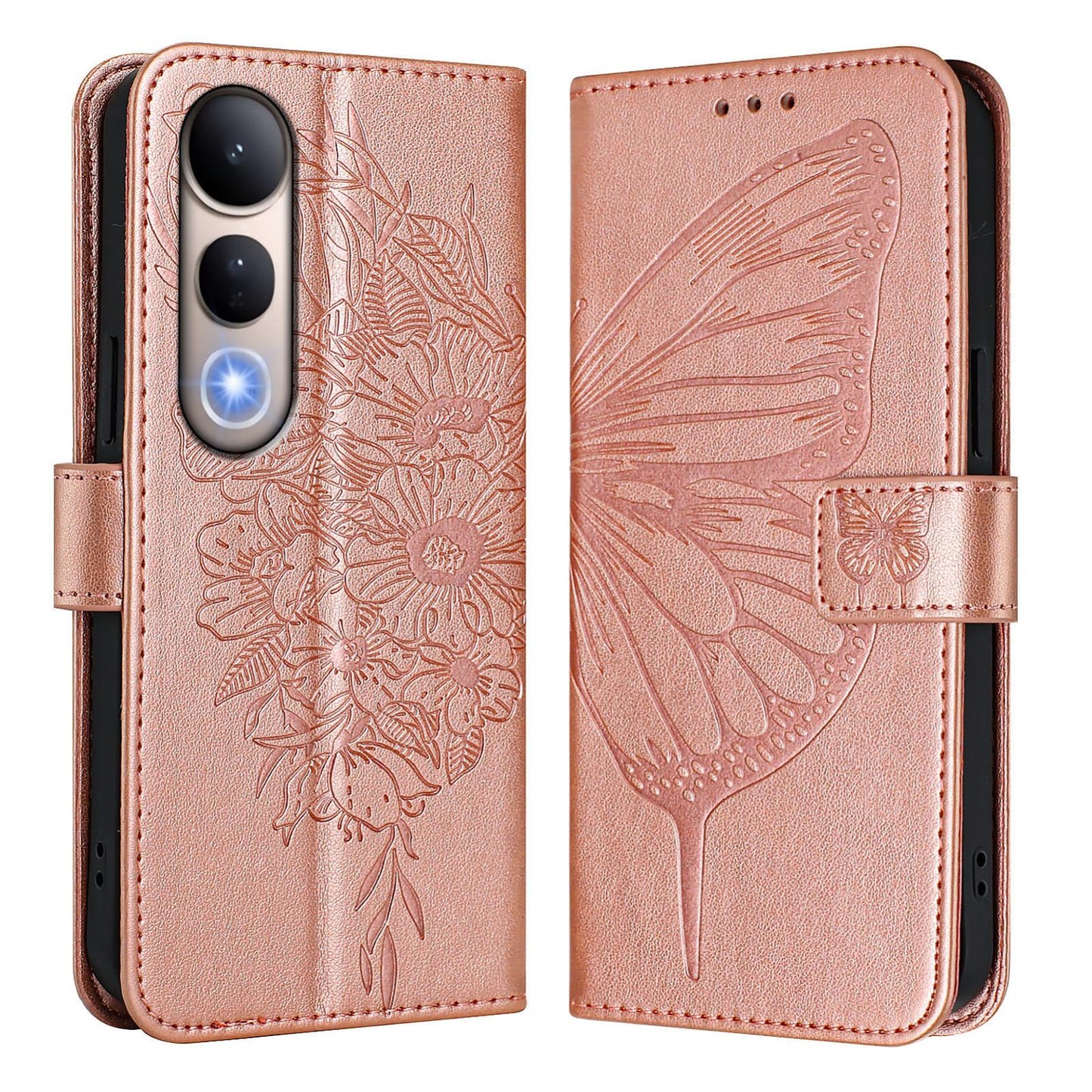 For vivo V50 Lite 5G Embossed Butterfly Leather Phone Case(Rose Gold)