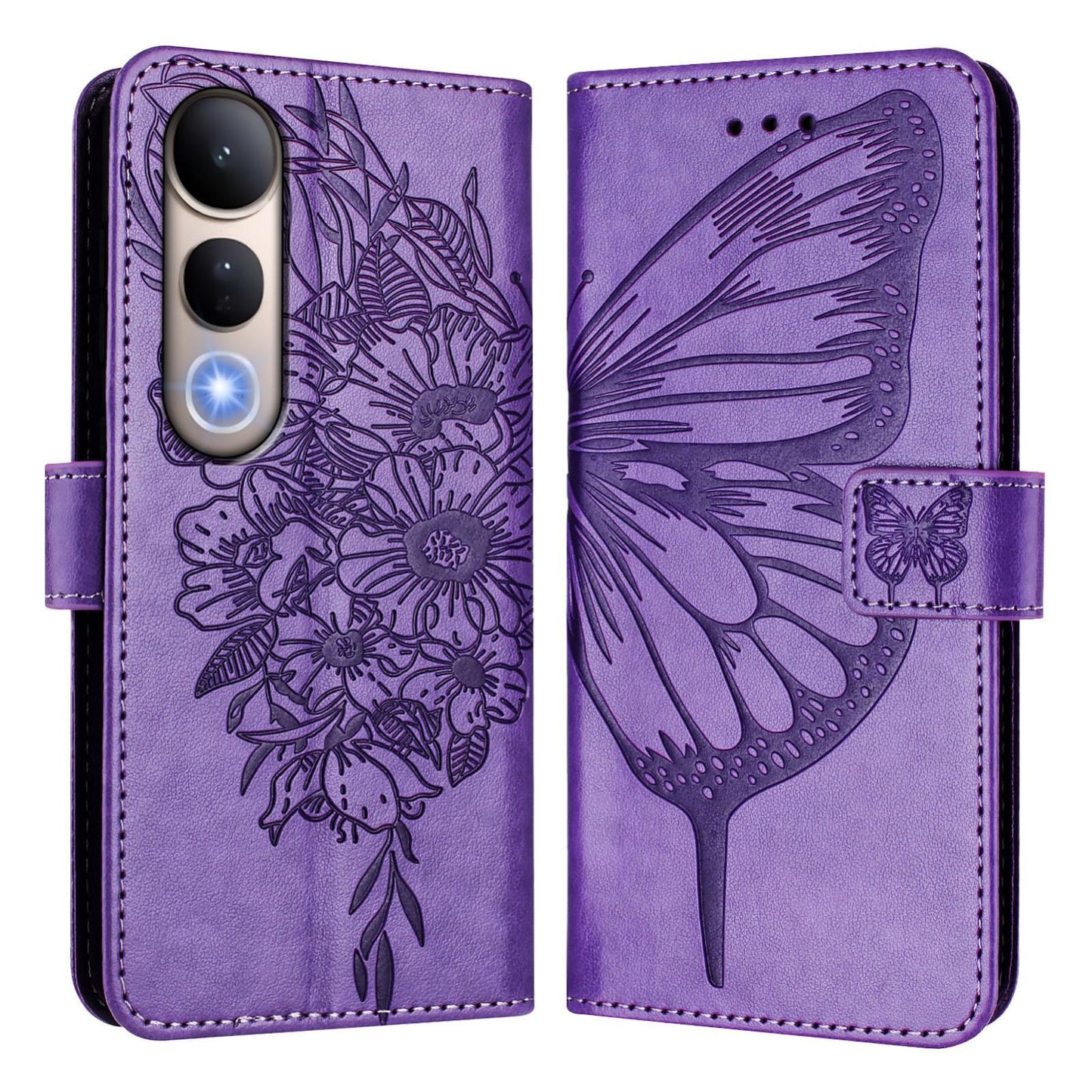 For vivo V50 Lite 5G Embossed Butterfly Leather Phone Case(Light Purple)