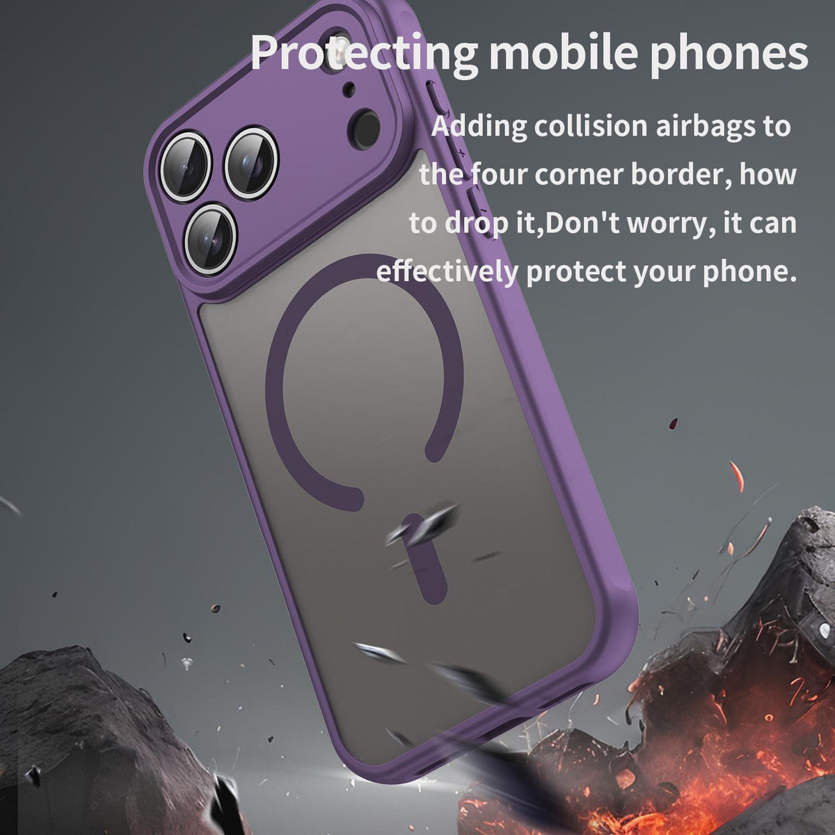 Compatible with iPhone 18 Pro Max Fan Dun Series TPU Dual-Layer PC Frosted Magsafe Phone Case - Purple