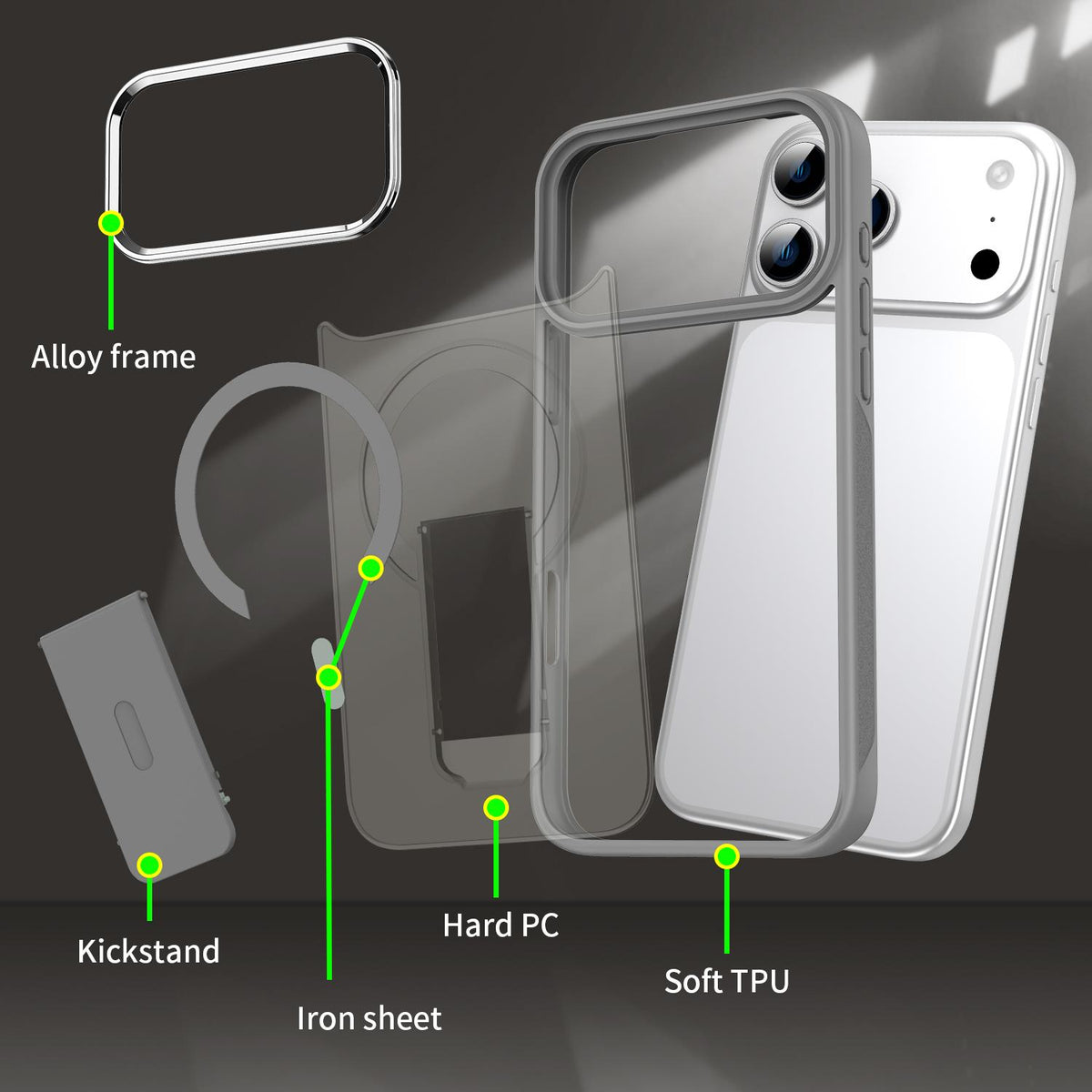 Compatible with iPhone 18 Pro Max & 17 Pro Max Acrylic Dual-Layer TPU MagSafe Holder Phone Case - Dark Night Purple