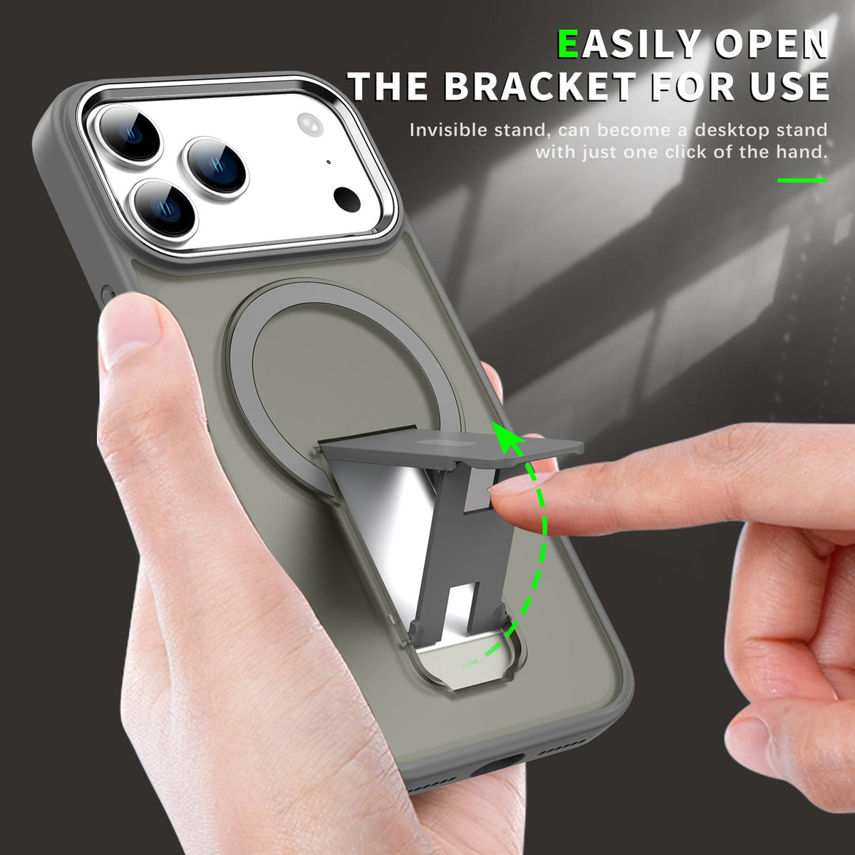 Compatible with iPhone 18 Pro Max & 17 Pro Max Acrylic Dual-Layer TPU MagSafe Holder Phone Case - Dark Blue