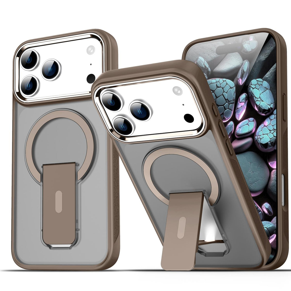 Compatible with iPhone 18 Pro & 17 Pro Acrylic Dual-Layer TPU MagSafe Holder Phone Case - Gold