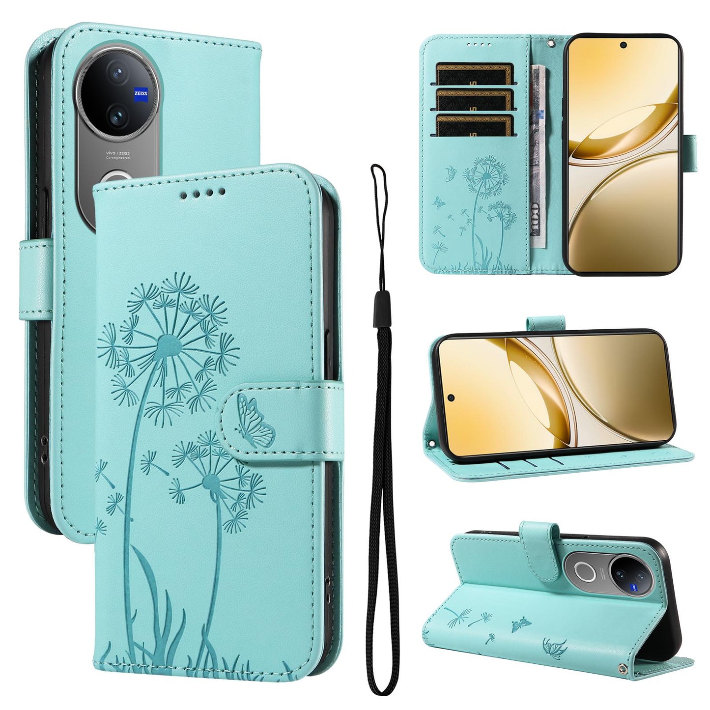 For vivo V50 5G Global Dandelion Embossed Pattern Flip Leather Phone Case(Green)
