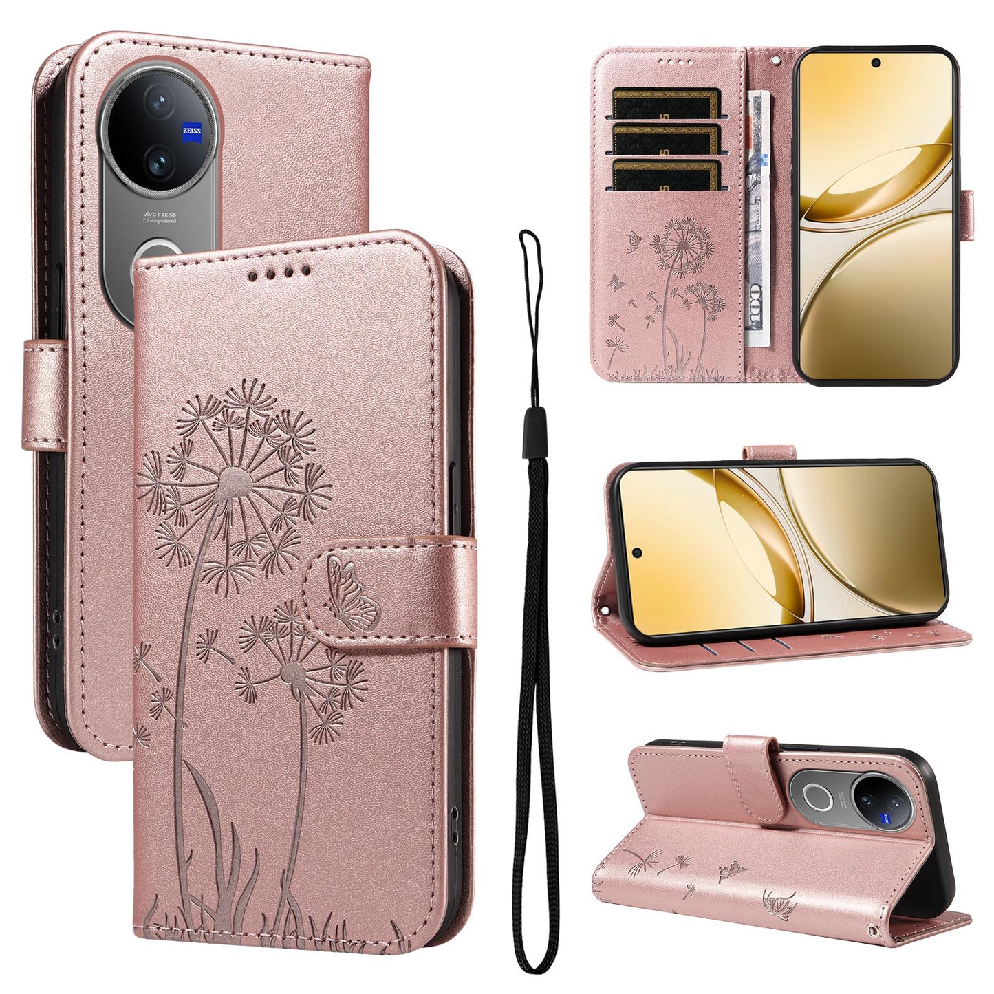 For vivo V50 5G Global Dandelion Embossed Pattern Flip Leather Phone Case(Rose Gold)