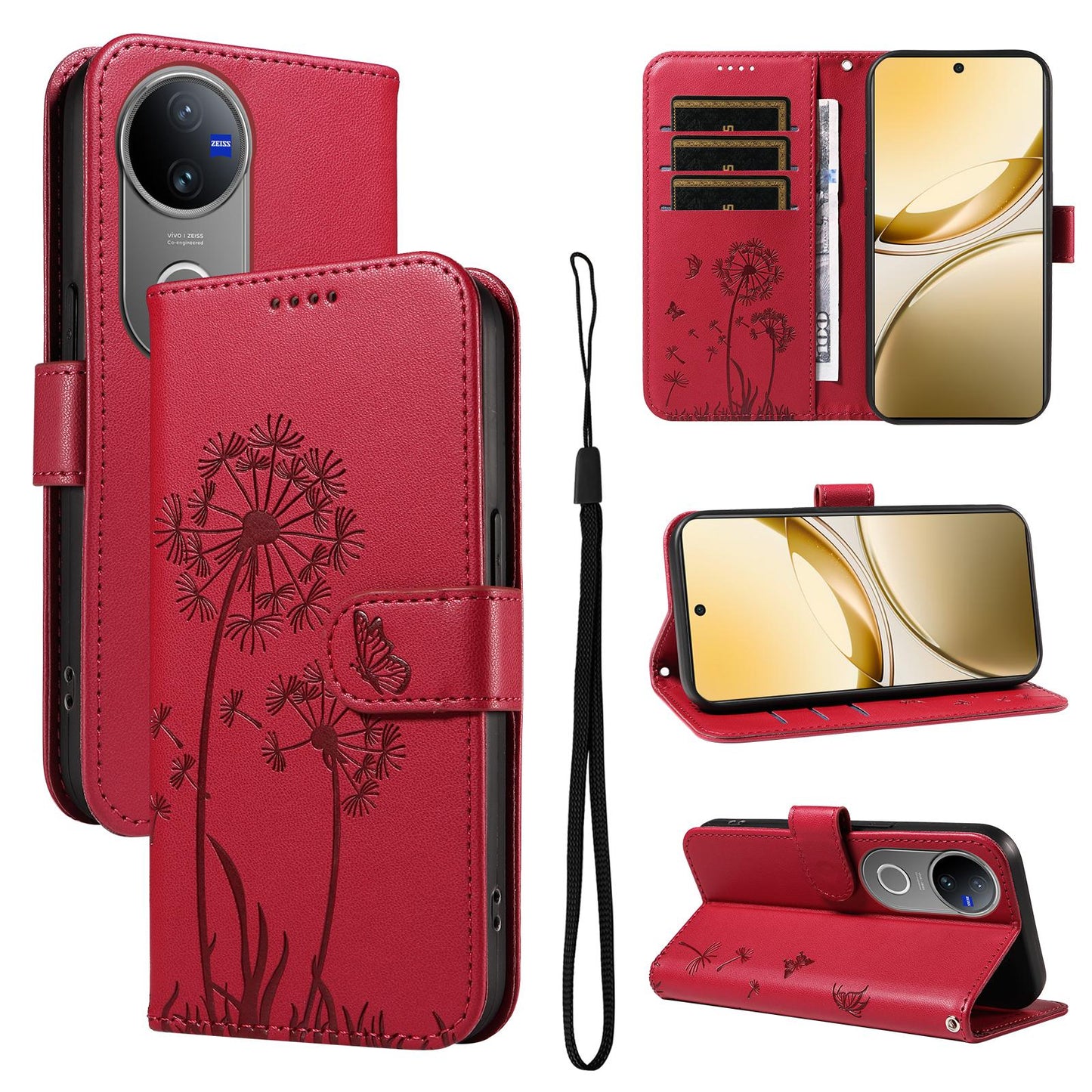 For vivo V50 5G Global Dandelion Embossed Pattern Flip Leather Phone Case(Red)