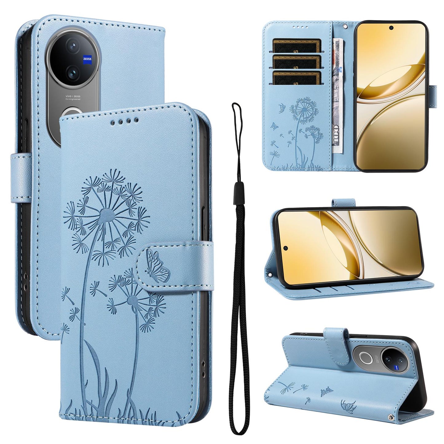 For vivo V50 5G Global Dandelion Embossed Pattern Flip Leather Phone Case(Sky Blue)