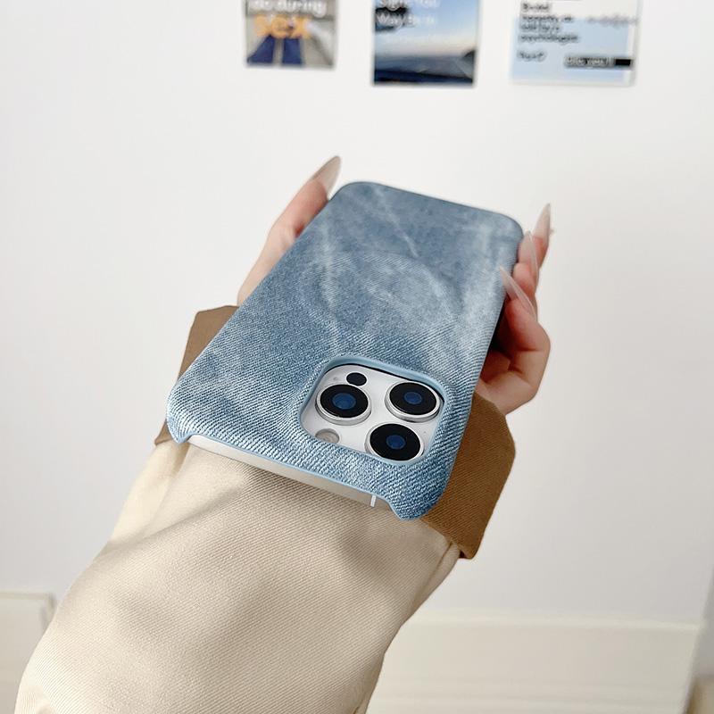 Compatible with iPhone 18 Pro Max Denim MagSafe Magnetic PC + PU Phone Case - Dark Grey