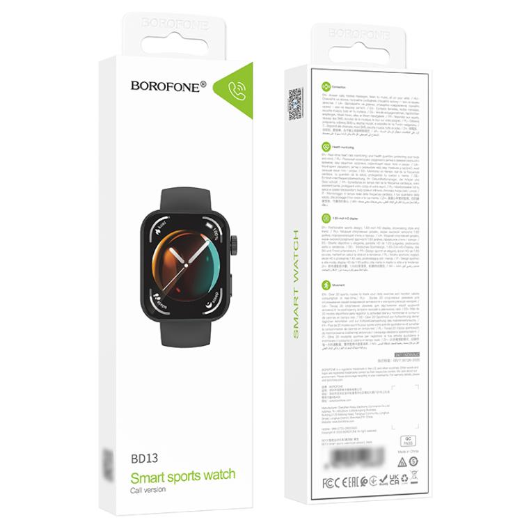 BOROFONE BD13 Smart Sports Watch, 1.83 inch Screen, Support BT Call(Black)