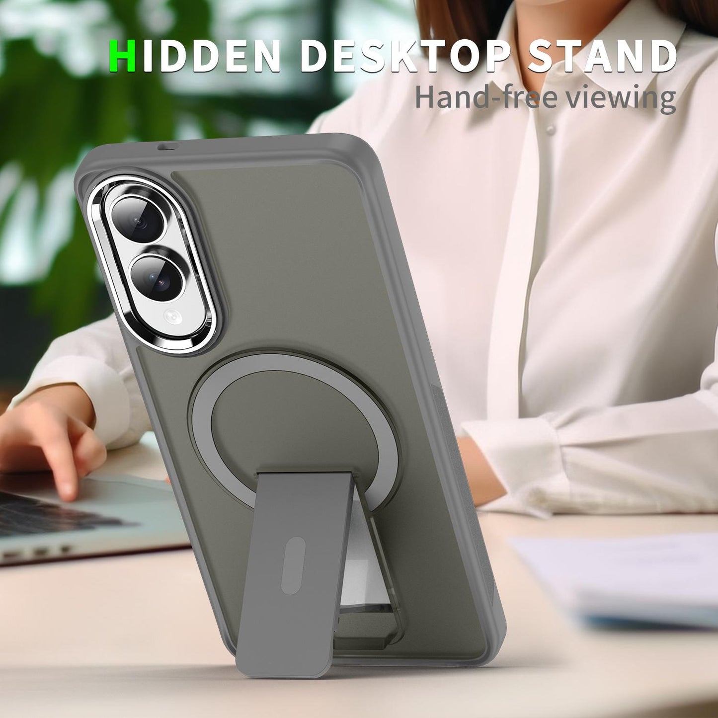 For Samsung Galaxy S25 Edge 5G Acrylic Hybrid TPU MagSafe Holder Phone Case(Titanium Grey)