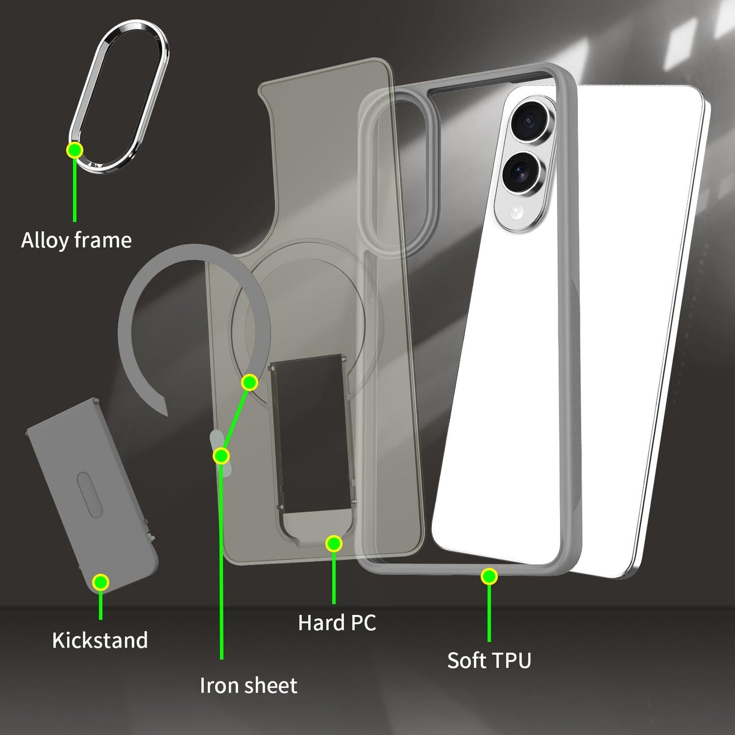 For Samsung Galaxy S25 Edge 5G Acrylic Hybrid TPU MagSafe Holder Phone Case(Titanium Grey)
