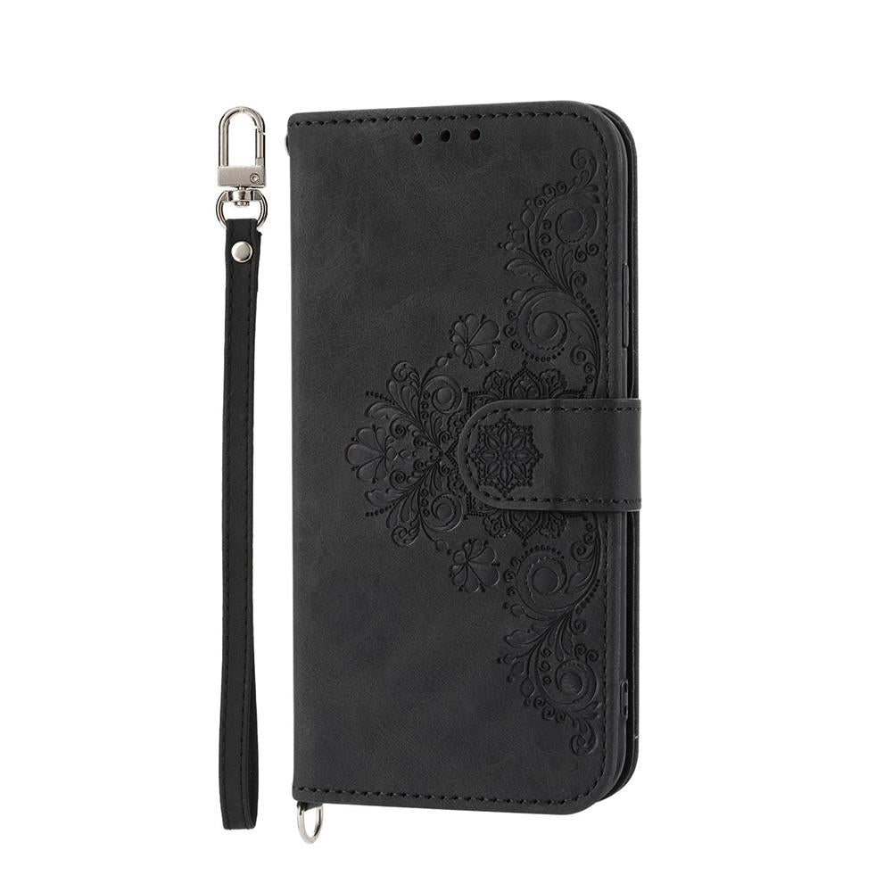 For Samsung Galaxy S25 Edge 5G Skin Feel Flowers Embossed Wallet Leather Phone Case(Black)