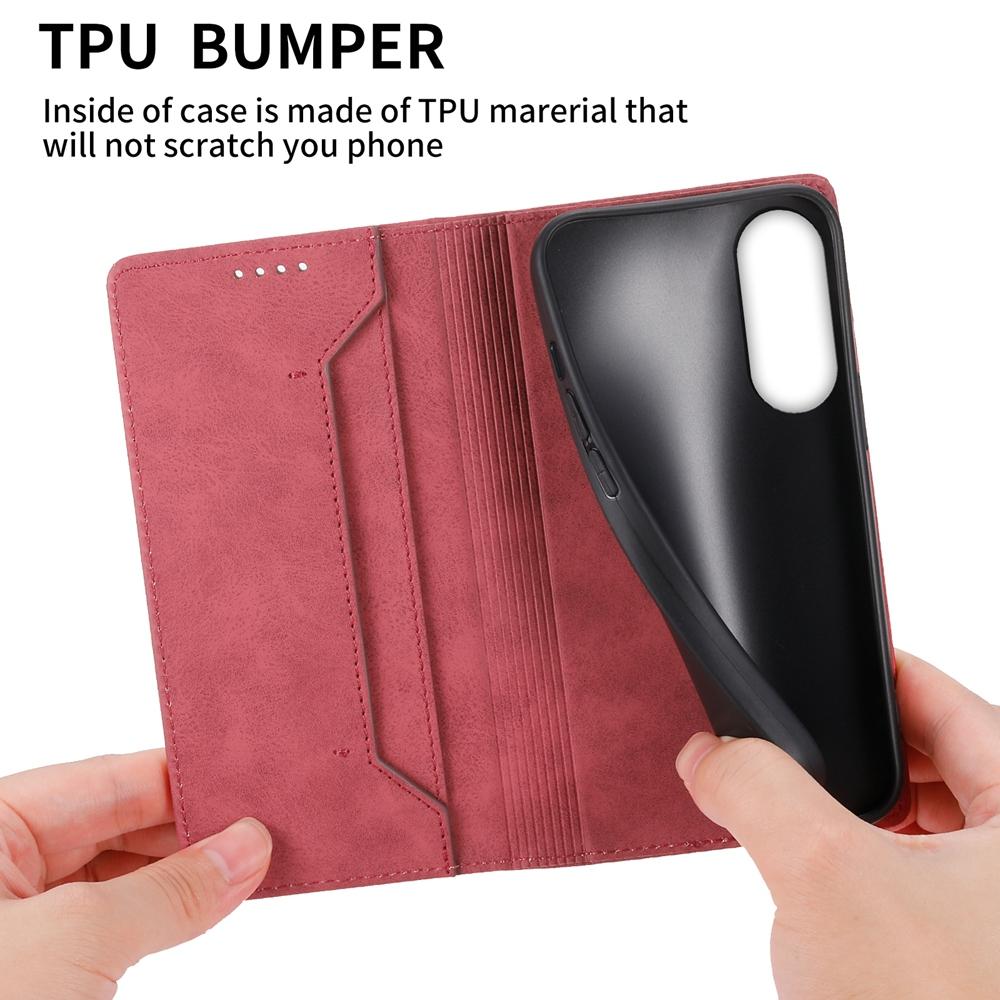 For Samsung Galaxy S25 Edge 5G Business Solid Color Magnetic RFID Leather Phone Case(Red)