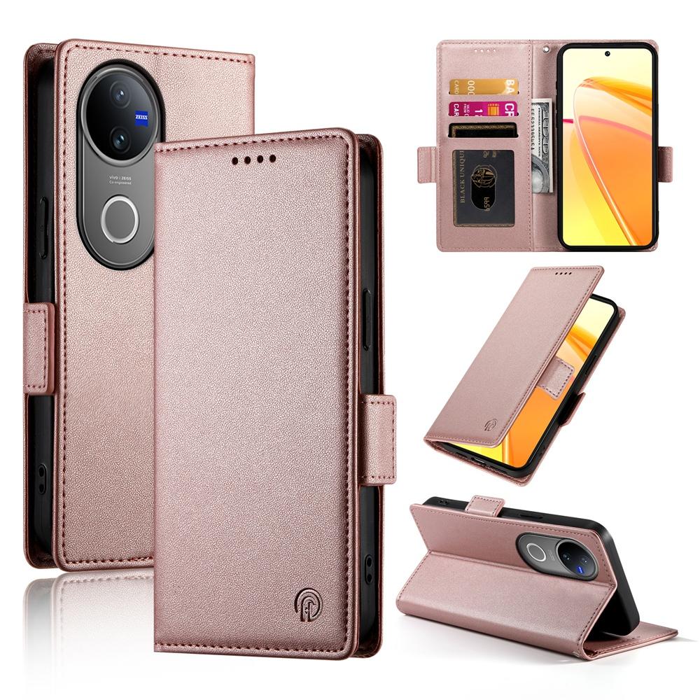 For vivo V50 Side Buckle Magnetic Frosted Leather Phone Case(Rose Gold)