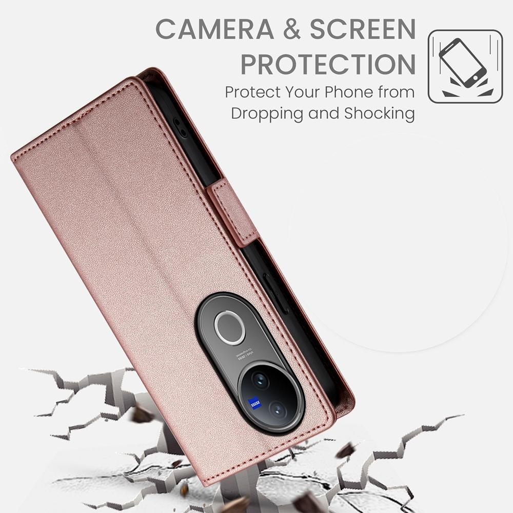 For vivo V50 Side Buckle Magnetic Frosted Leather Phone Case(Rose Gold)