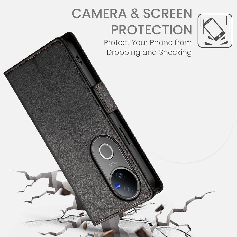 For vivo V50 Side Buckle Magnetic Frosted Leather Phone Case(Black)