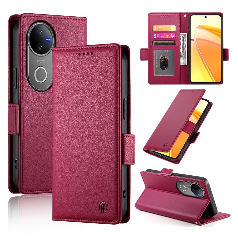 For vivo V50 Side Buckle Magnetic Frosted Leather Phone Case(Wine Red)