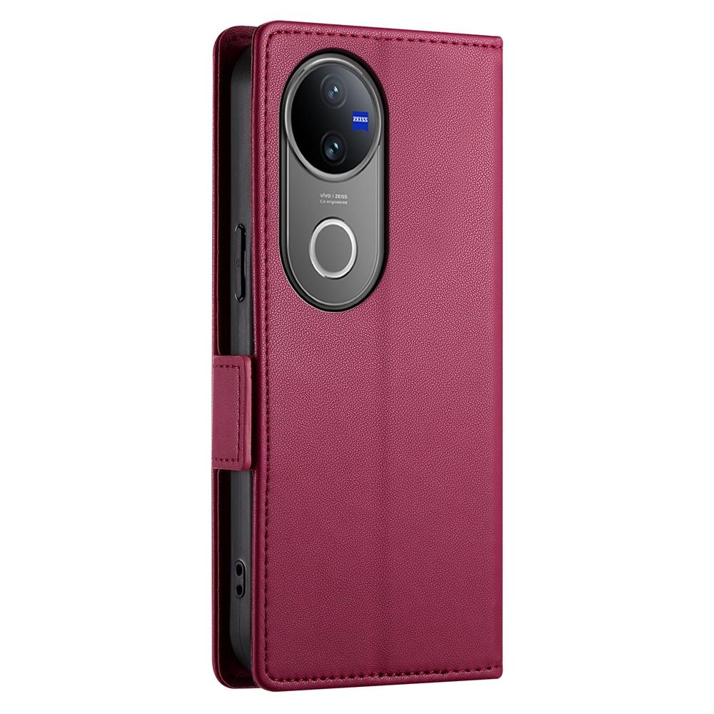 For vivo V50 Side Buckle Magnetic Frosted Leather Phone Case(Wine Red)