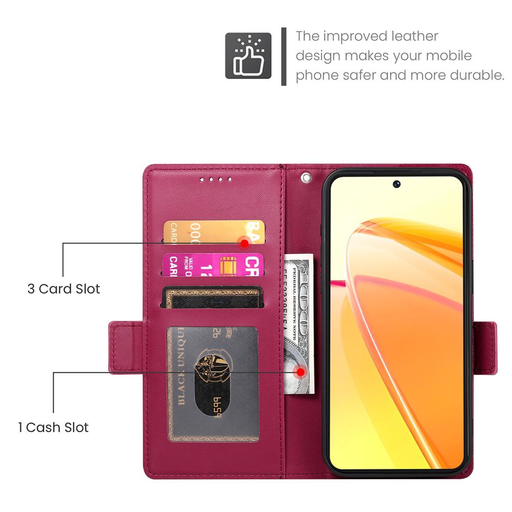 For vivo V50 Side Buckle Magnetic Frosted Leather Phone Case(Wine Red)