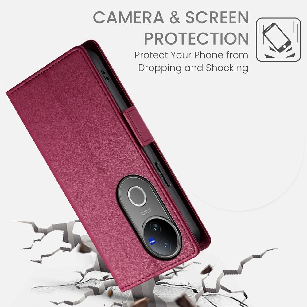 For vivo V50 Side Buckle Magnetic Frosted Leather Phone Case(Wine Red)