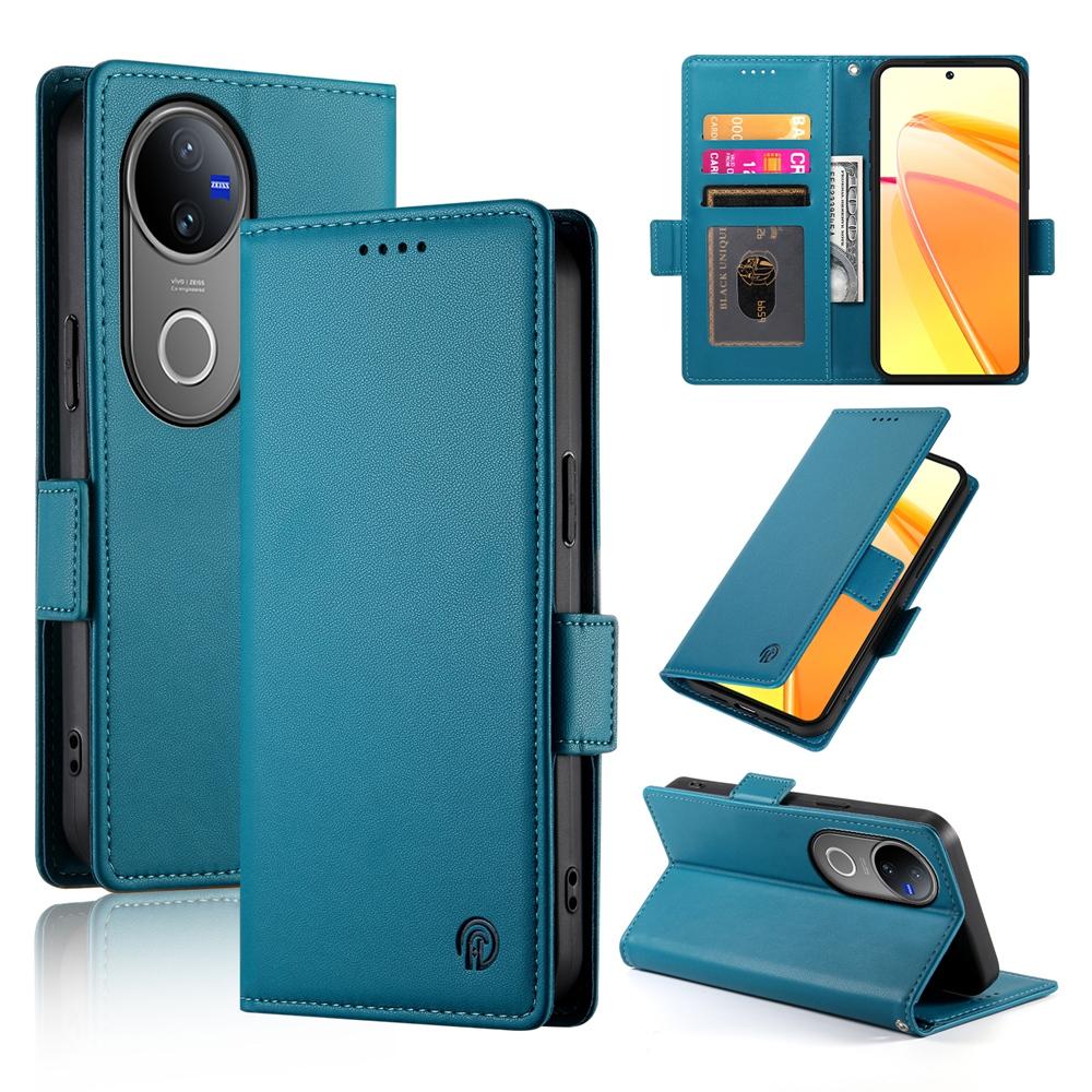 For vivo V50 Side Buckle Magnetic Frosted Leather Phone Case(Blue)