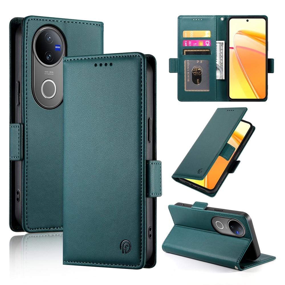 For vivo V50 Side Buckle Magnetic Frosted Leather Phone Case(Dark Green)