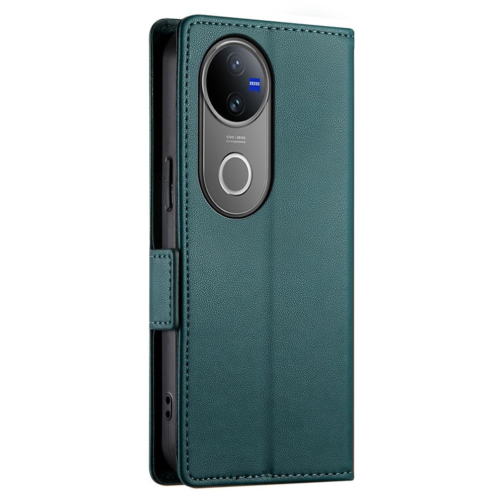 For vivo V50 Side Buckle Magnetic Frosted Leather Phone Case(Dark Green)