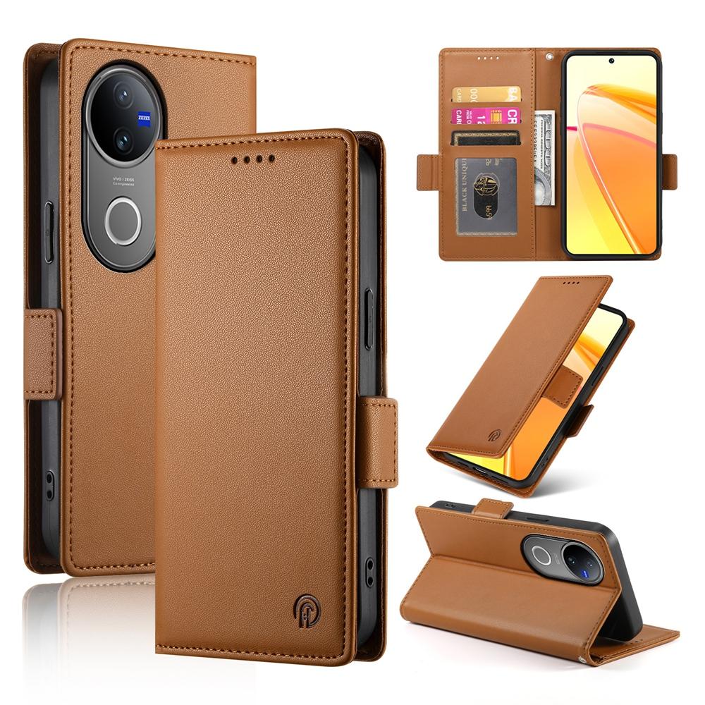 For vivo V50 Side Buckle Magnetic Frosted Leather Phone Case(Brown)