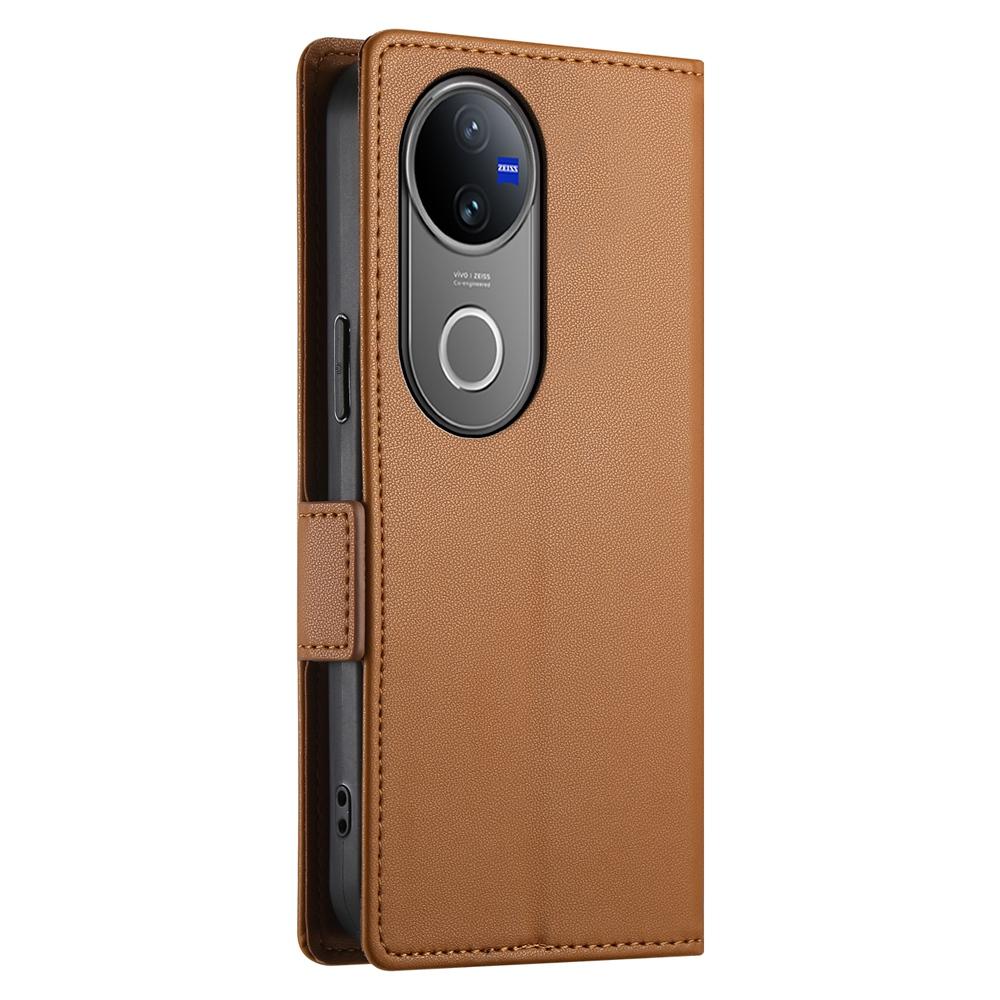 For vivo V50 Side Buckle Magnetic Frosted Leather Phone Case(Brown)