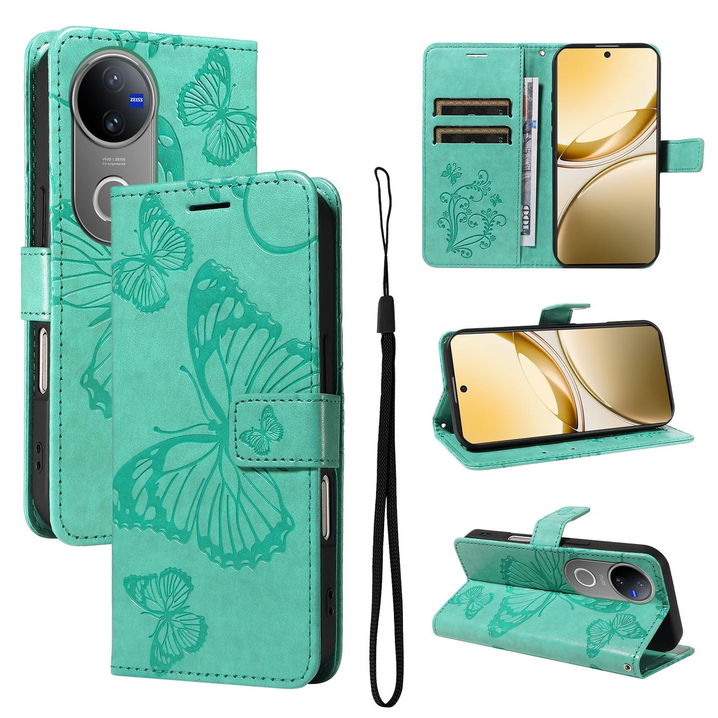 For vivo V50 5G Global 3D Butterfly Embossed Pattern Flip Leather Phone Case(Green)