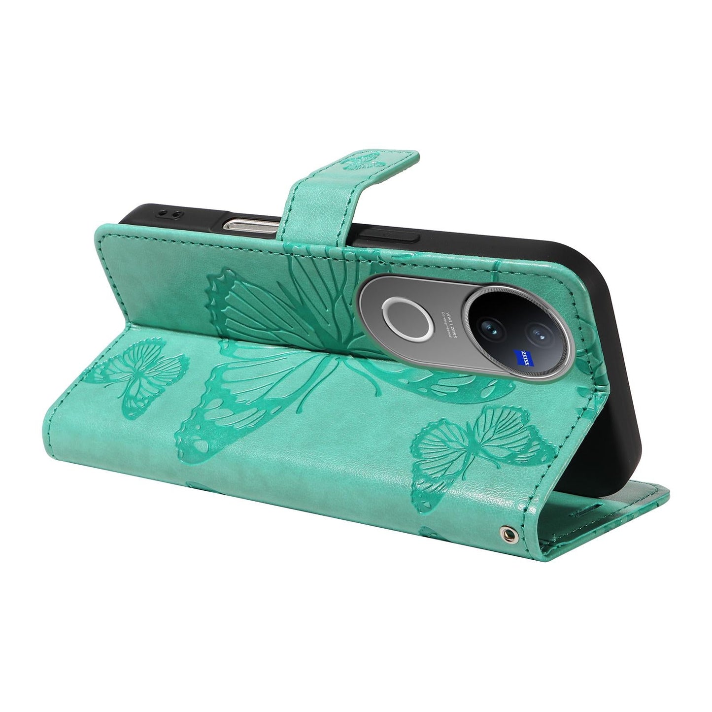 For vivo V50 5G Global 3D Butterfly Embossed Pattern Flip Leather Phone Case(Green)