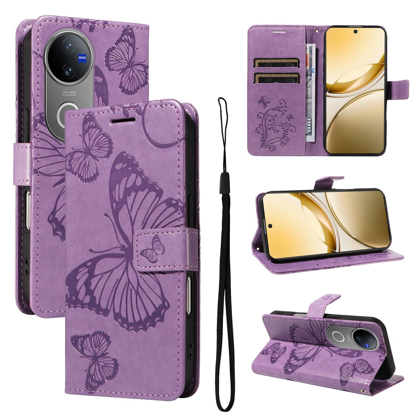 For vivo V50 5G Global 3D Butterfly Embossed Pattern Flip Leather Phone Case(Purple)