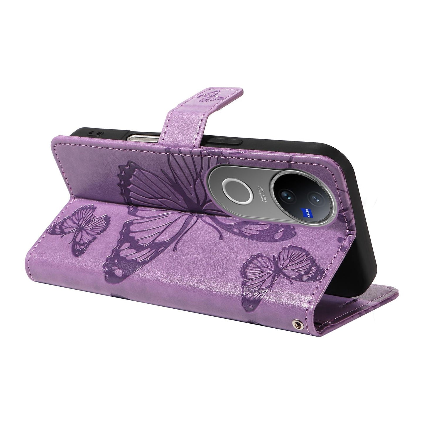 For vivo V50 5G Global 3D Butterfly Embossed Pattern Flip Leather Phone Case(Purple)