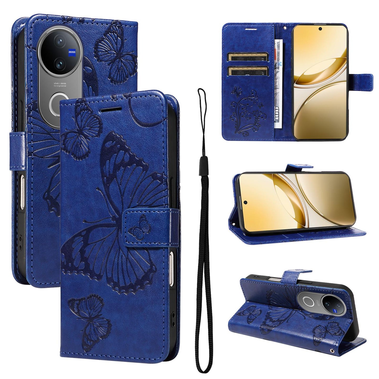 For vivo V50 5G Global 3D Butterfly Embossed Pattern Flip Leather Phone Case(Blue)