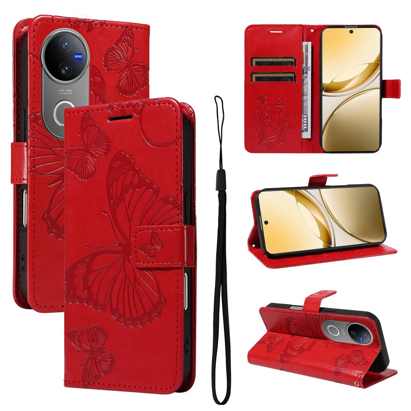For vivo V50 5G Global 3D Butterfly Embossed Pattern Flip Leather Phone Case(Red)
