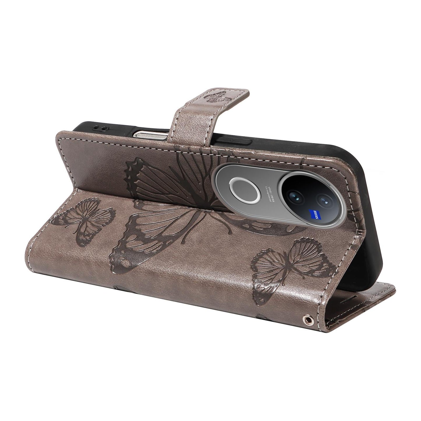 For vivo V50 5G Global 3D Butterfly Embossed Pattern Flip Leather Phone Case(Grey)