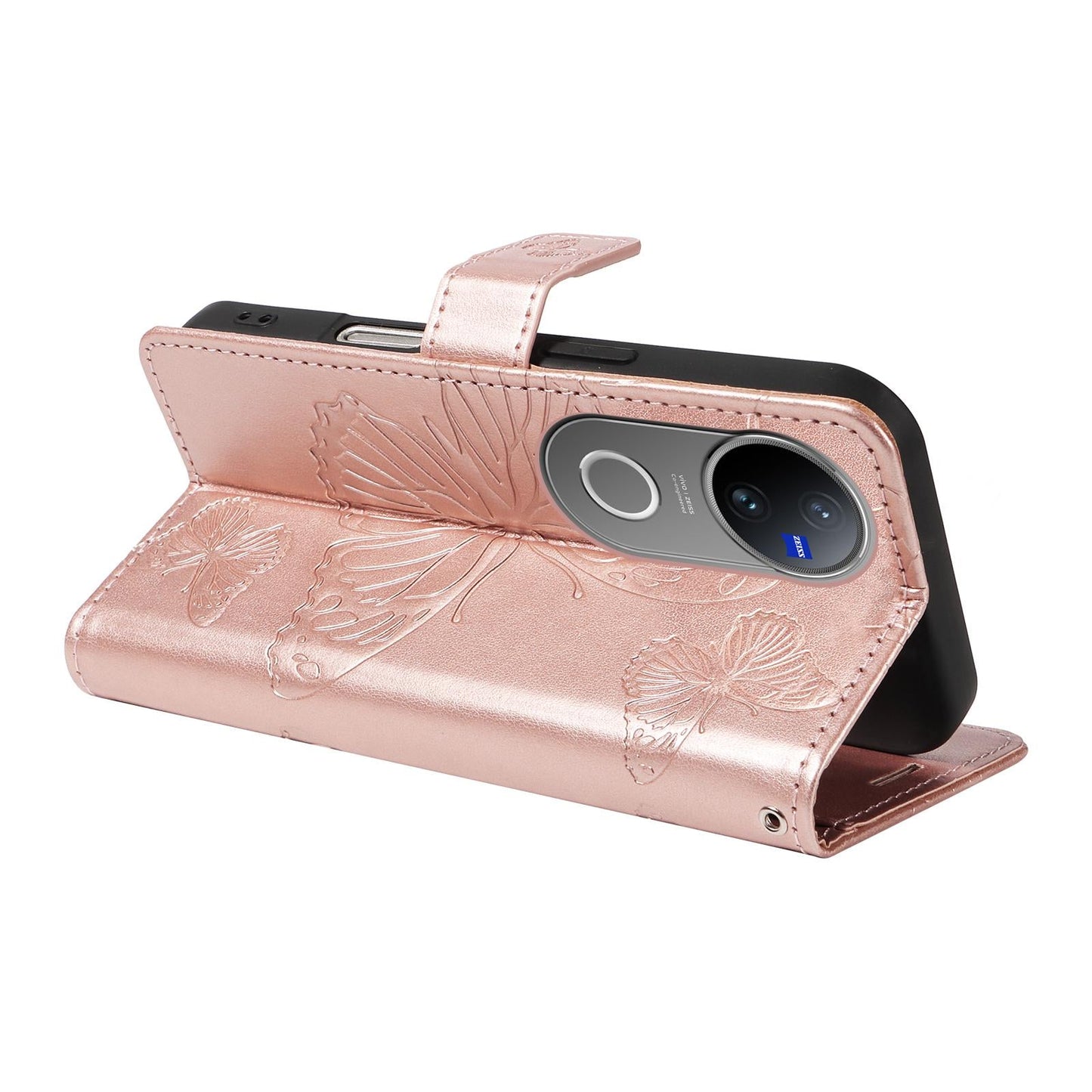 For vivo V50 5G Global 3D Butterfly Embossed Pattern Flip Leather Phone Case(Rose Gold)
