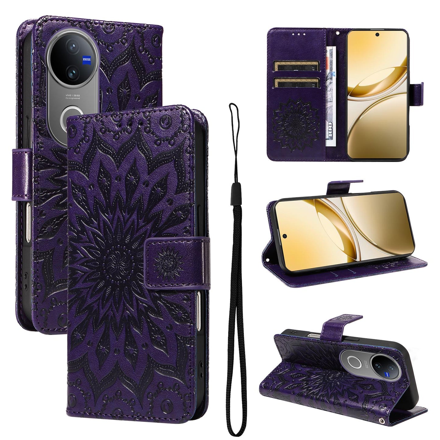For vivo V50 5G Global Embossed Sunflower Pattern Flip Leather Phone Case(Purple)