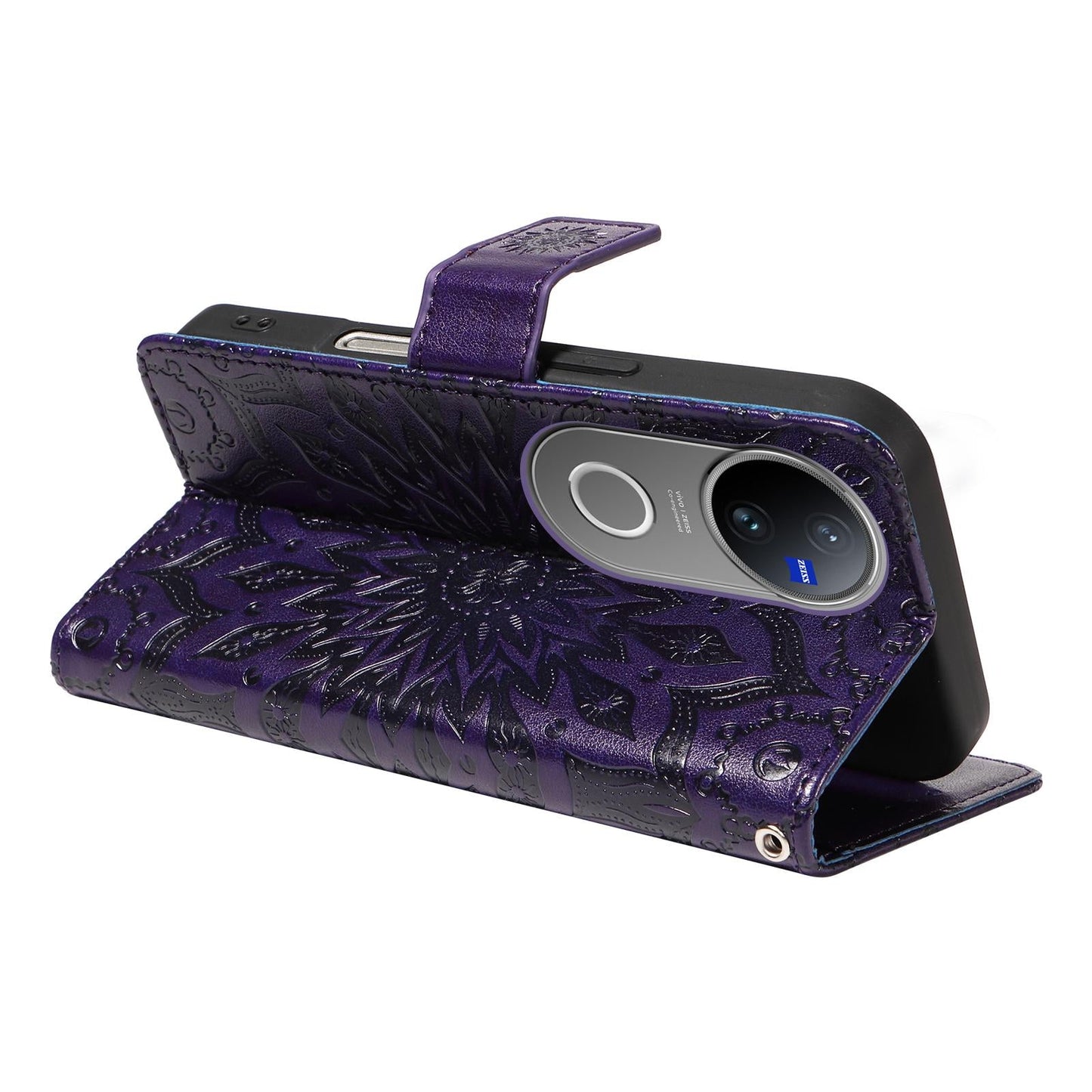 For vivo V50 5G Global Embossed Sunflower Pattern Flip Leather Phone Case(Purple)