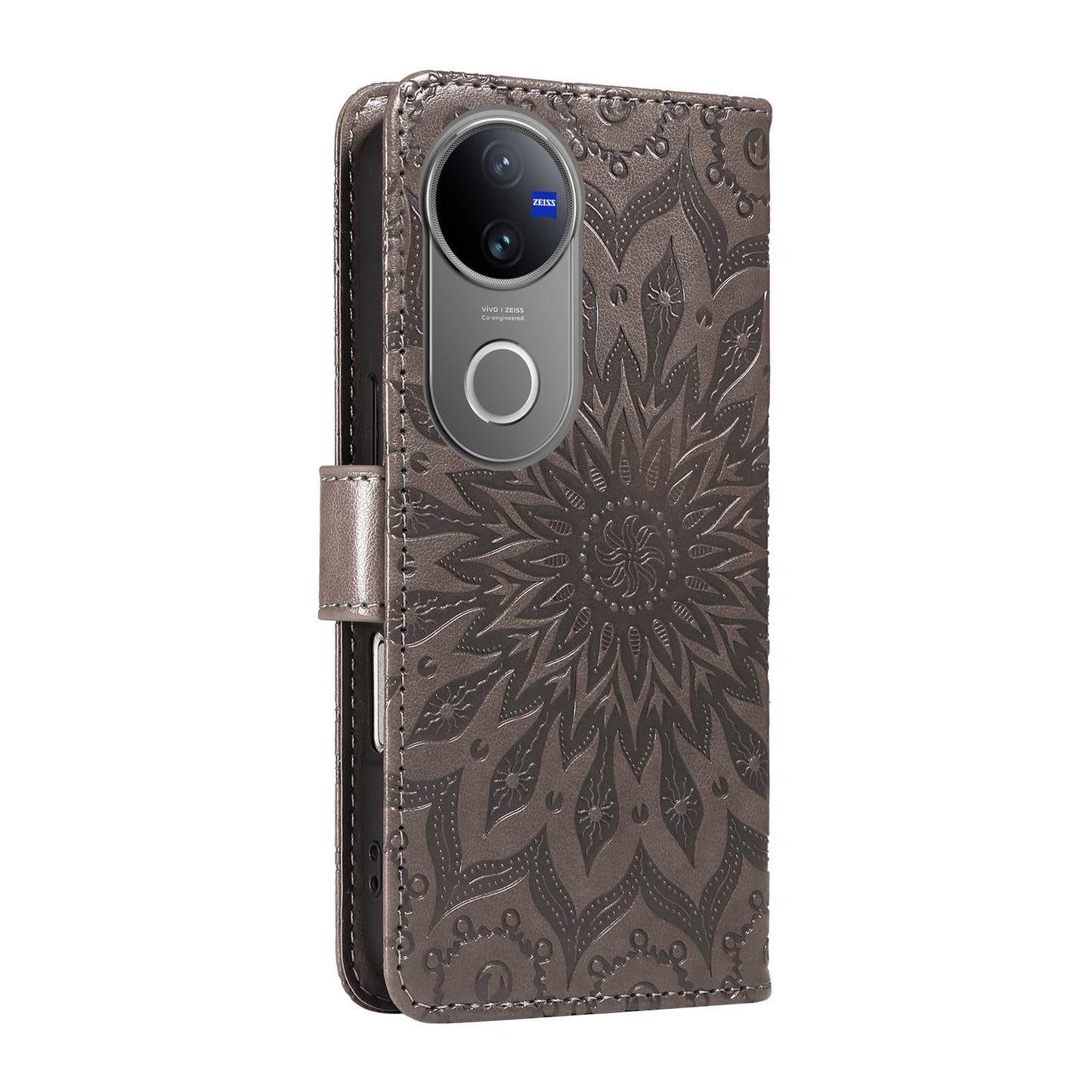For vivo V50 5G Global Embossed Sunflower Pattern Flip Leather Phone Case(Grey)