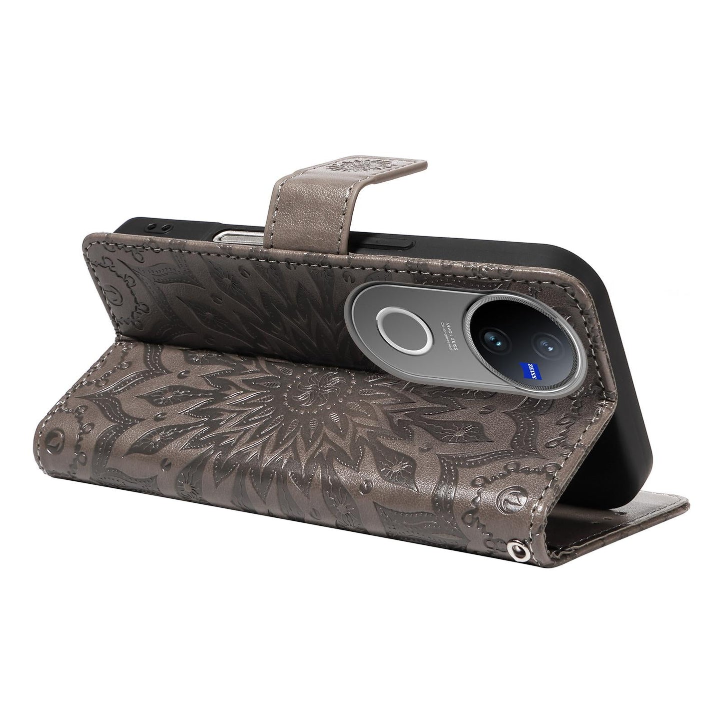 For vivo V50 5G Global Embossed Sunflower Pattern Flip Leather Phone Case(Grey)