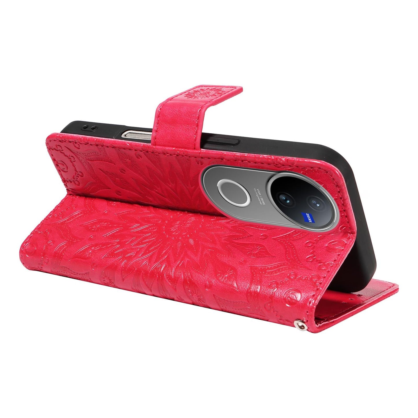 For vivo V50 5G Global Embossed Sunflower Pattern Flip Leather Phone Case(Red)